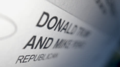 Tracking-Close-Up-Donald-Trump-Name-on-Ballot-Paper-for-US-Election