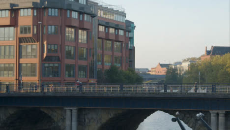 Wide-Shot-of-People-On-Bristol-Bridge-In-Bristol-England