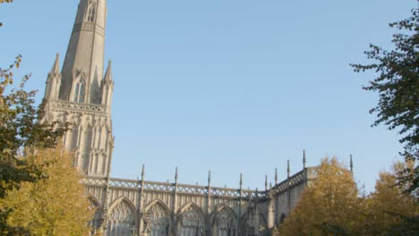 Panning-Shot-of-St-Mary-Redcliffe-Church-In-Bristol-England