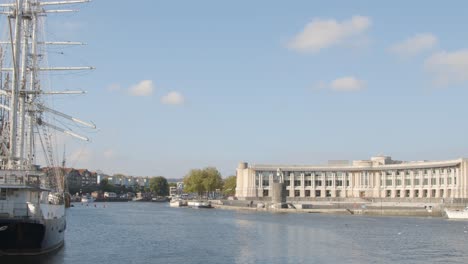 Panning-Shot-of-Lloyds-Amphitheatre-at-Bristol-Marina-In-Bristol-England