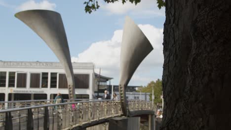 Defocused-Shot-of-People-Walking-Over-Peros-Bridge-In-Bristol-