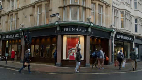 Pedestal-Shot-of-Debenhams-Department-Store-In-Oxford-England