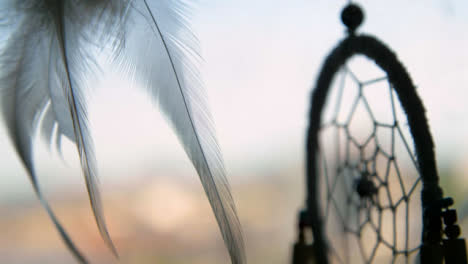 Extreme-Close-Up-Shot-of-Dreamcatcher-Feather