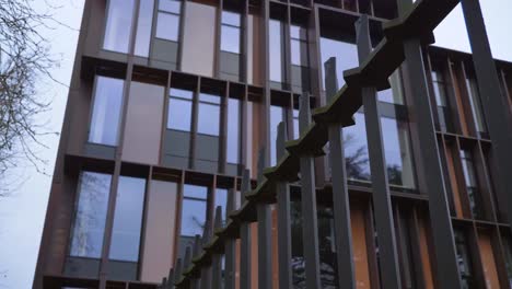 Handheld-Low-Angle-Shot-Looking-Up-at-Beecroft-Building-In-Oxford