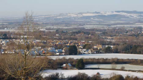 Schiebeschuss-Eines-Isolierten-Baumes-Gegen-Verschneite-Cotswold-Landschaft