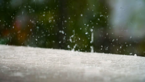 Close-Up-Shot-of-Rain-Falling-On-Surface