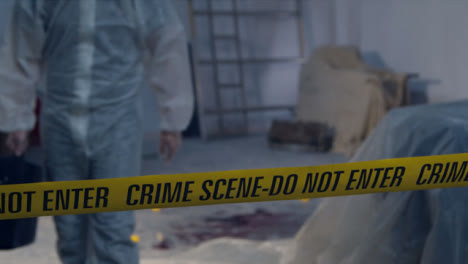 Tracking-Shot-Past-Crime-Scene-Tape-and-a-Forensic-to-Bloody-Crime-Scene-