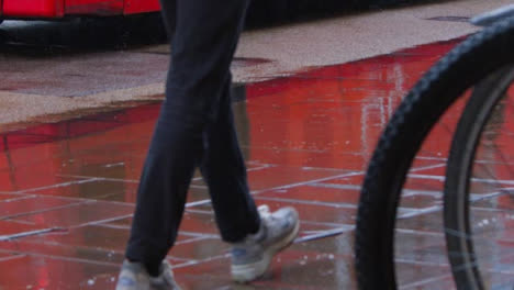 Medium-Shot-of-Pedestrians-Feet-Walking-In-Rain