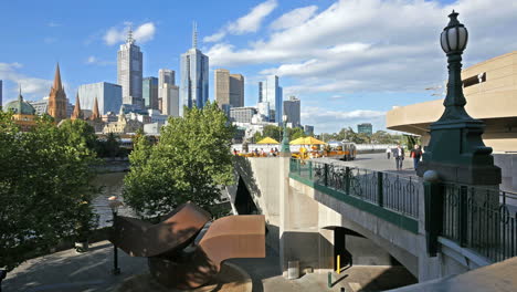 Melbourne-Australia-sculpture-and-skyline-beyond-café