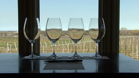 Ontario-Canada-wine-glasses-and-vineyard-through-window