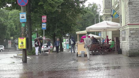 Tallinn-Estland-Leute-Gehen-Im-Regen