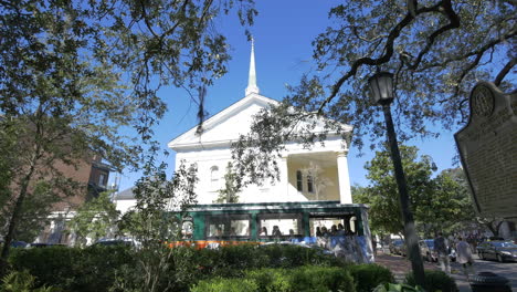 Savannah-Georgia--bus-passes-church