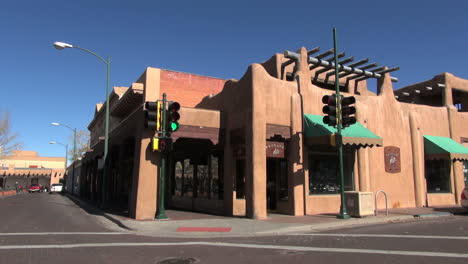 Santa-Fe,-Nuevo-México,-Plaza,-Esquina,-Con,-Edificios