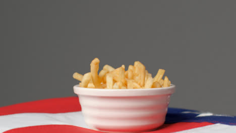 Close-Up-Shot-of-Rotating-Bowl-of-Fries