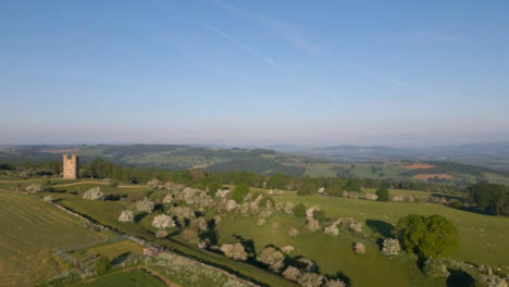 Drone-Shot-Flying-Over-Rolling-Cotswold-Hills-Near-Broadway-Tower