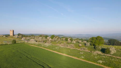 Drone-Shot-Flying-Low-Over-Cotswold-Hills-Near-Broadway-Tower