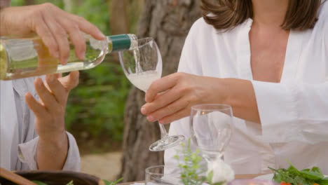 Medium-Shot-of-Middle-Aged-Couple-Pouring-Wine-into-Glasses