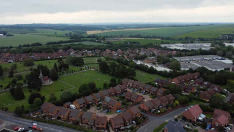 Drone-Shot-Panning-Up-Over-Rural-Residential-Area-