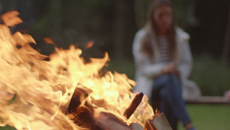 Close-Up-Shot-of-Burning-Campfire-