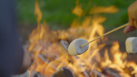 Close-Up-Shot-of-Marshmallow-On-Stick-by-Campfire