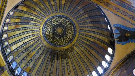 Low-Angle-Shot-of-Hagia-Sophia-Dome-Ceiling