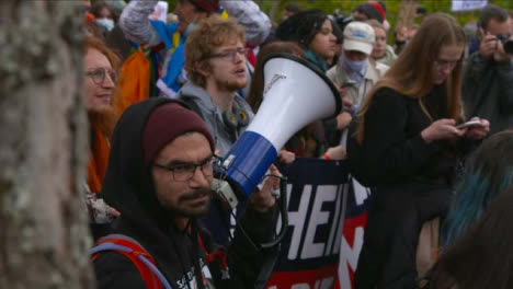 Activist-Talking-on-Loudspeaker-at-COP-26-Protest