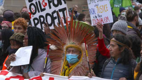 Protester-Wearing-Native-Clothing-at-COP26-Climate-Change-Protest