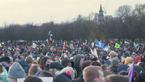 Handheld-Shot-of-Climate-Change-Protestors-Gathered-at-Glasgow-Green