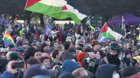 Handheld-Shot-of-Climate-Change-Activists-Gathered-at-Glasgow-Green