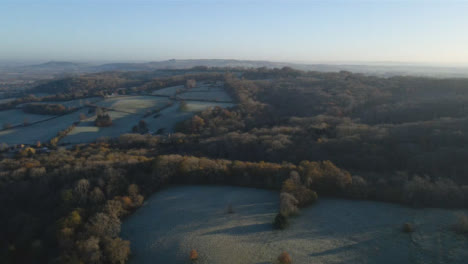 Drone-Shot-Flying-Over-Rural-Cotswold-Fields-On-a-Frosty-Morning