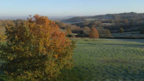 Drone-Shot-Flying-Low-Over-Rural-Cotswold-Fields-During-Frosty-Morning-Part-1-of-2