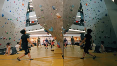 Long-Shot-of-Woman-Trying-the-Mall-Climb