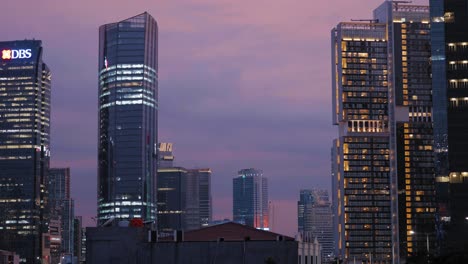 Wide-Shot-of-Jakarta-Skyscrapers-at-Sunset