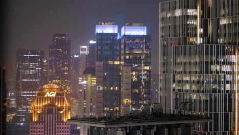 Wide-Shot-of-Skyscrapers-at-Night-in-Jakarta