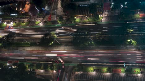 High-Angle-Shot-of-Traffic-at-Night-in-Jakarta