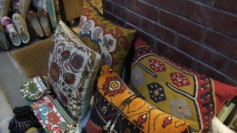 Tracking-Shot-of-Colourful-Pillows