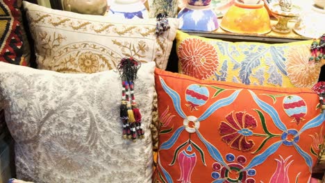 Tracking-Shot-of-some-Colourful-Pillows