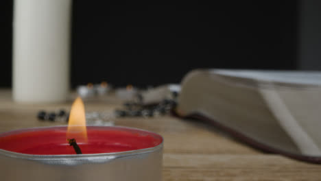 Close-Up-Shot-of-Candle-Burning