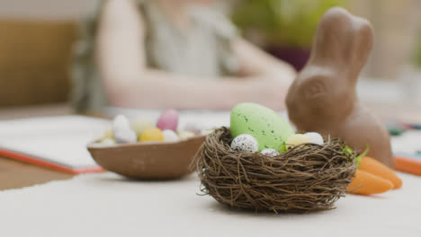 Close-Up-Shot-of-Chocolate-Easter-Eggs-and-a-Bunny