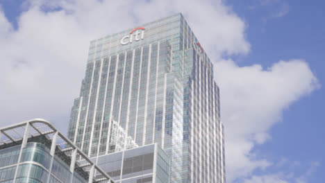 Tilt-Up-Shot-of-Citi-Bank-Building-in-Canary-Wharf-in-London