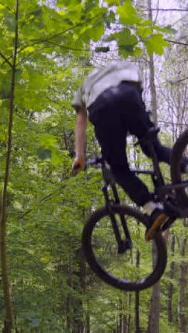 Vertikales-Video-Eines-Mannes-Auf-Einem-Mountainbike,-Der-Auf-Einem-Feldweg-Durch-Wald-Radelt-10