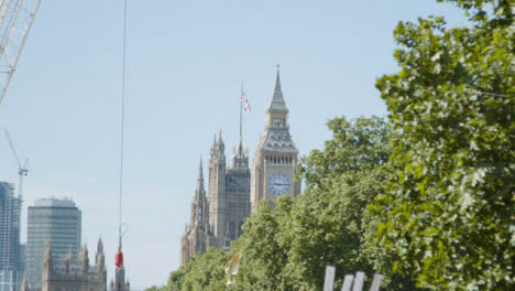Clock-Tower-Big-Ben-Houses-Of-Parliament-Westminster-Trees-On-Embankment-London-UK