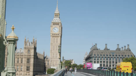 Tower-Clock-Big-Ben-Houses-Of-Parliament-Traffic-Westminster-Bridge-London-UK
