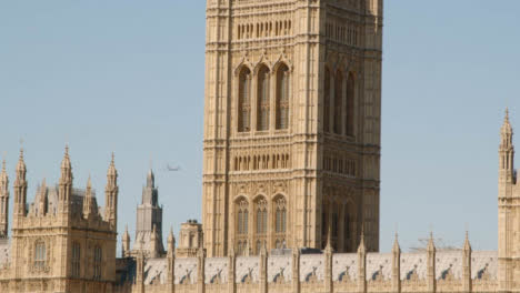 Houses-Of-Parliament-Viewed-From-Westminster-Bridge-London-UK-With-Aircraft