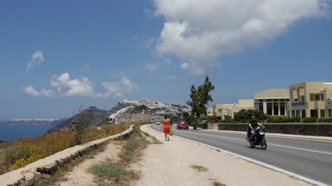 Griechenland-Santorini-Rim-Autobahn-Mit-Verkehr