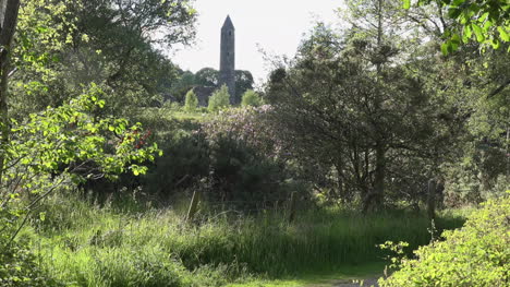 Irland-Glendalough-Rundturm-In-Der-Ferne-Zoom-In