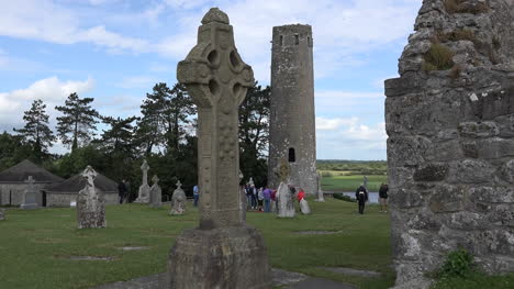 Ireland-Clonmacnoise-South-High-Cross-And-Round-Tower