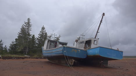 Canadá-Nueva-Escocia-Barcos-Azules-Atados-A-Los-árboles