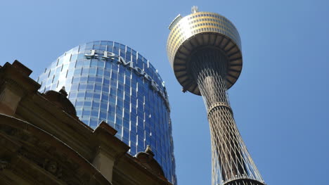 Australia-Sydney-Tower-Against-Blue-Sky-Zooms-In