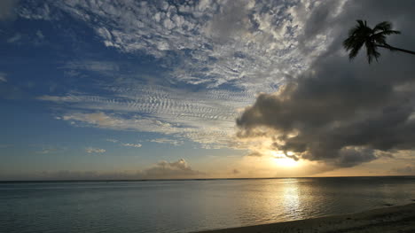 Rarotonga-Sonnenuntergang-Und-Wolken-Mit-Einer-Palme